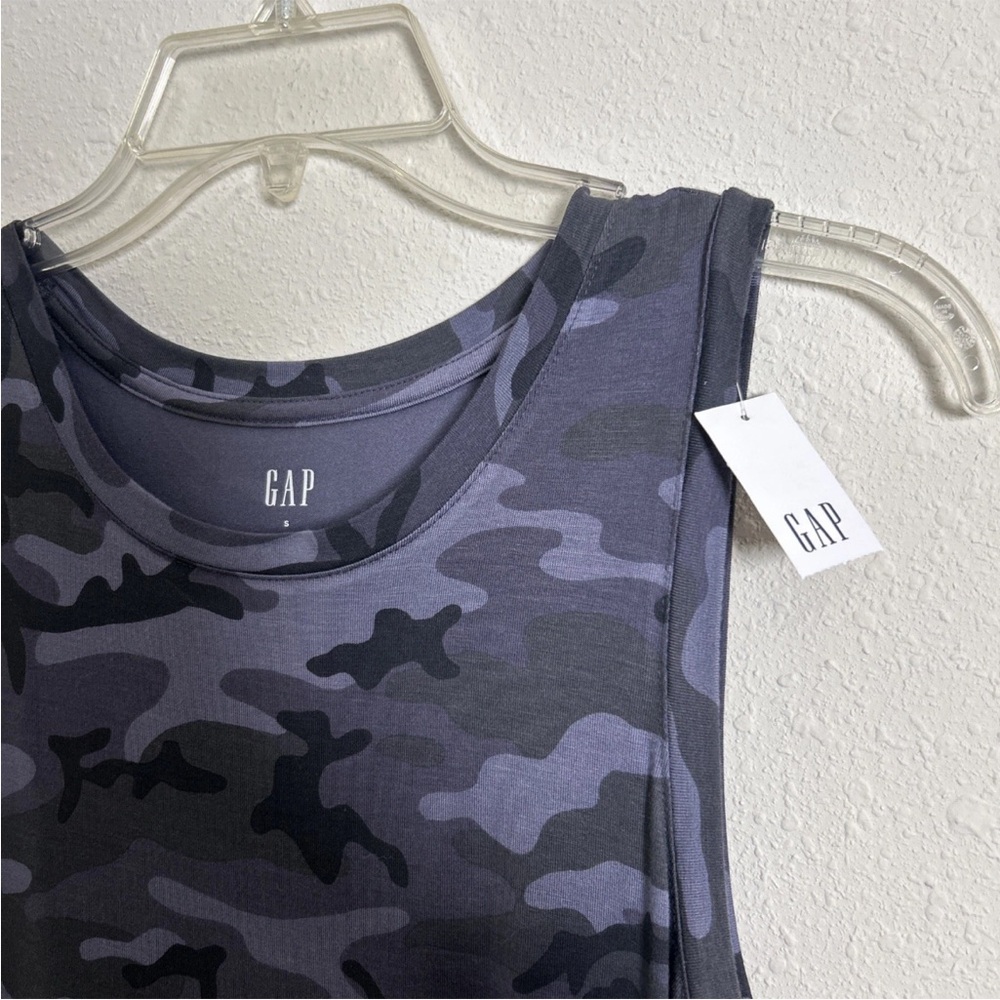 NWT Gap Luxe Knit Ribbed High Neck Pullover Tank Top Camouflage Women’s Small - Picture 2 of 7